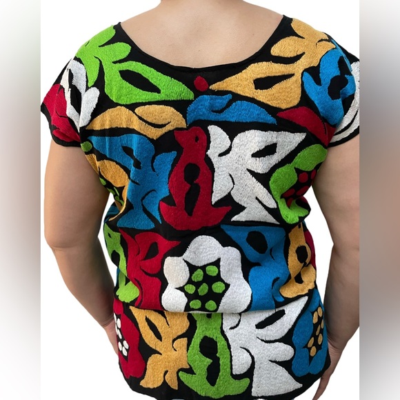 Women's Black Hand embroidered Viscose bohemian blouse top summer (L) NWT - Picture 2 of 4